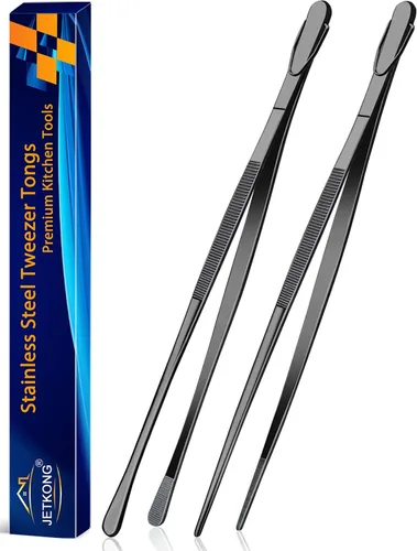 Vista 27 de JETKONG 2 pinzas para alimentos de 9 pulgadas, pinzas de cocina de acero inoxidable, pinzas de cocina (negro)