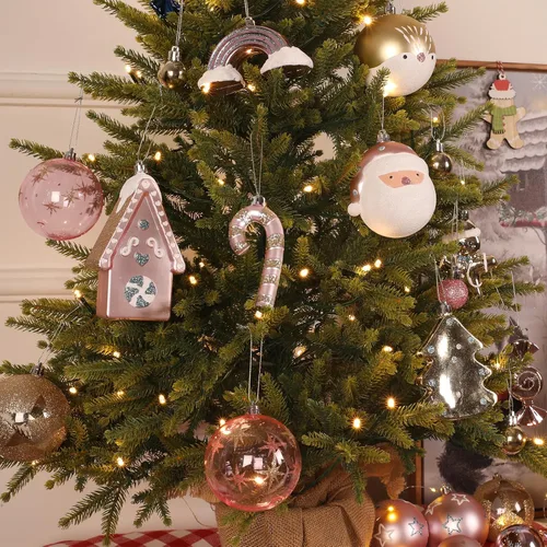 Vista 5 de Alupssuc Juego de 65 adornos de bolas de Navidad, bolas de plástico inastillables casa de jengibre dorada y estrella para la copa del árbol