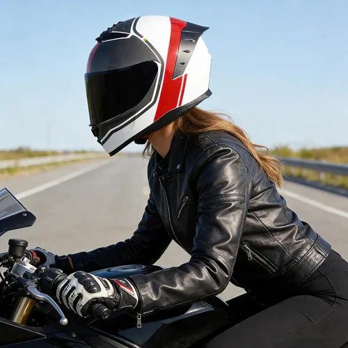 Vista 3 de Casco de motocicleta de cara completa, cascos para motocicleta de adultos, MG611, casco de motocicleta de carreras de calle con visera negra
