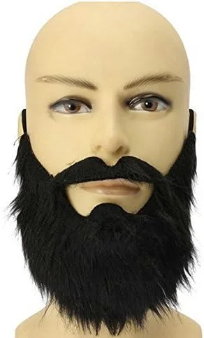 Vista 2 de Divertido disfraz de fiesta masculino hombre Halloween barba fiesta de Pascua Cosplay suministros faciales disfraz juego negro bigote