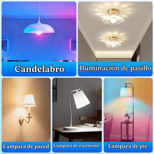 Vista 8 de Bombillas LED inteligentes Meliya, cambio de color regulable y temporización, WiFi y Bluetooth inteligentes, compatibles con Alexa y Google