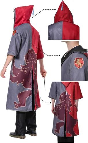 Vista 3 de Disfraz de mago para cosplay, capa de bruja, capa para fanáticos de la casa, uniforme escolar, Halloween, unisex