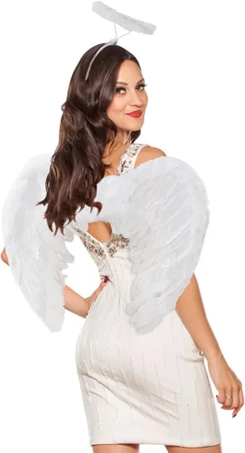 Vista 3 de Alas de ángel de Halloween para mujer, alas de ángel y halo para niñas adultas, disfraces de Halloween para disfraces, recuerdos de fiesta de cosplay