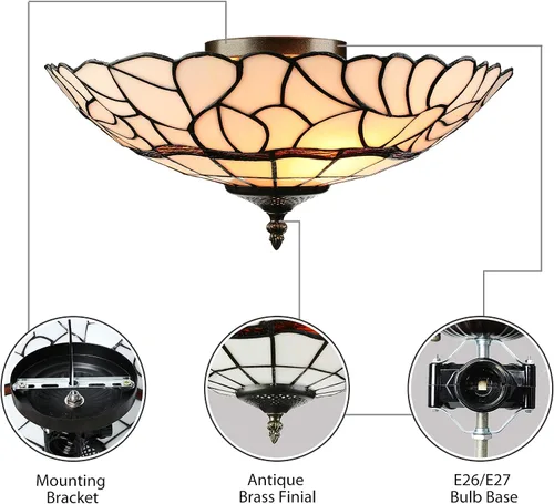 Vista 3 de RUNNUP - Lámpara de techo de cristal Tiffany, estilo retro, para iluminación de techo, instalación fija, atractiva decoración para cocina