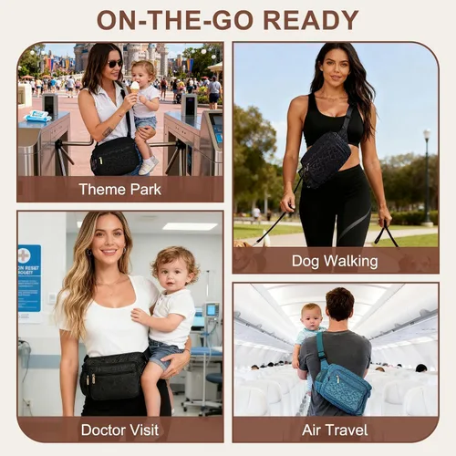 Vista 8 de Rexmore Bolso de Cadera Acolchado para Mamá - Bolso Compacto de Mujer con Cambiador Portátil y Bolsillo para Toallitas, Organizador de Viaje y Negro