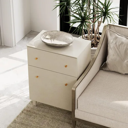 Vista 3 de WAMPAT Mesa auxiliar con 1 cajón y puerta, moderna mesa auxiliar grande para sofá, mesita de noche alta de madera con estante de almacenamiento