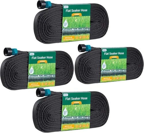 Vista 9 de Hlinker Manguera de remojo plana de 15 pies para camas de jardín, manguera de riego por goteo constante enlazable de 15 pies y 1/2 pulgadas, ahorra