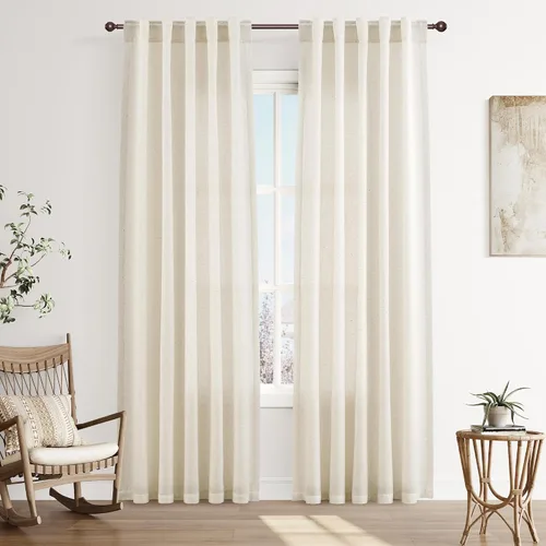 Vista 116 de Joywell - Cortinas de lino de 96 pulgadas de largo para sala de estar Natural
