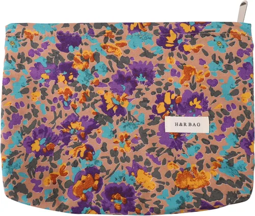 Vista 9 de Bolsa de maquillaje de viaje con cremallera, diseño de impresión de moda, bolsa de cosméticos espaciosa también puede bolsas organizadoras