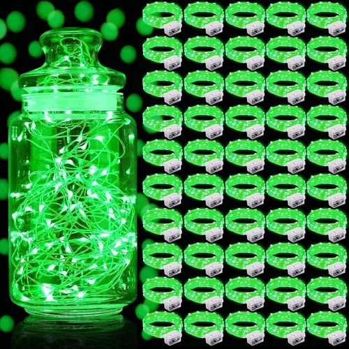 Vista 9 de Aogist Paquete de 24 luces de hadas, 3 modos, 2,1 metros, 20 luces LED, impermeables, cable plateado, funcionan con pilas, mini luces de alambre