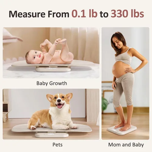 Vista 2 de GROWNSY Digital Baby Scale & Pet Scale Up to 330 lbs, Beige Accurate Weighing, 330 lb Capacity, Hold Function, 27" Height Measurement and