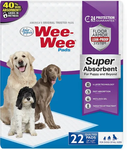 Vista 10 de Four Paws Wee-Wee Tapetes entrenadores superabsorbentes para perros y cachorros, 24 x 24 pulgadas (75 unidades)