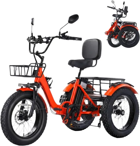 Vista 9 de Electric Tricycle for Adults 750W(Peak 1350W) 48V15.6Ah Etrike 20"x4" Fat Tire Electric Trike 3-Wheel Aluminum Alloy Folding Electric Tricycle Max