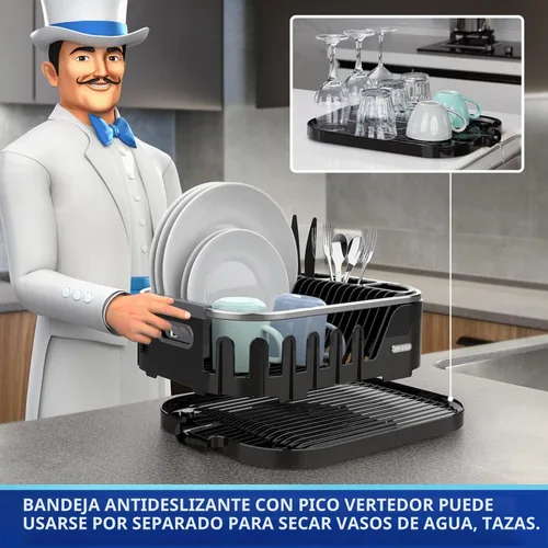 Vista 2 de MR.SIGA - Escurridor de platos para encimera de cocina, escurridor compacto con tabla de escurrir, soporte para utensilios y portavasos, escurridor