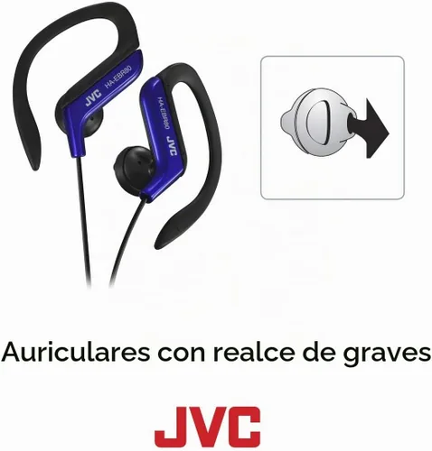 Vista 4 de Audífonos deportivos ajustables con mando y micrófono, color azul JVC HAEBR80A Negro