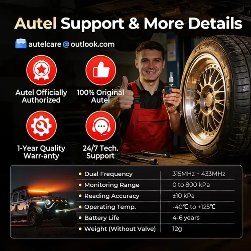 Vista 9 de Autel Sensor TPMS 1 sensor, válvula de metal MX-Sensor 315 MHz + 433 MHz, programable universal especialmente diseñado para reemplazo de sensores