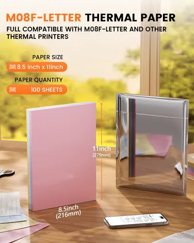 Vista 6 de Phomemo 100 piezas de papel de impresora térmica a color 8.5 ''×11