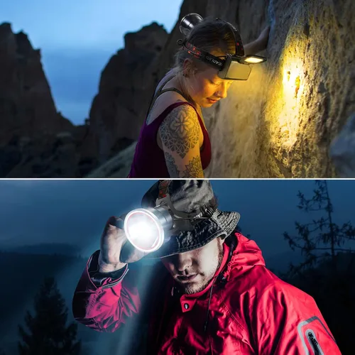 Vista 3 de Linterna de faro delantero, linterna LED recargable brillante, lámpara frontal impermeable con luz trasera para acampar al aire libre, correr
