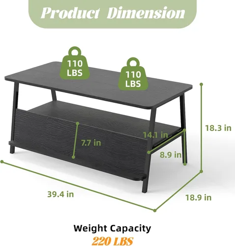 Vista 3 de GOODONE Mesa auxiliar de 2 niveles para sala de estar, mesa de centro pequeña con estante de almacenamiento y estantería, mesa central para sala