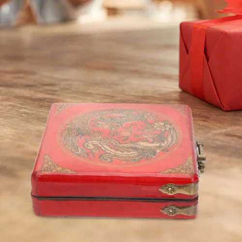 Vista 5 de OSALADI Joyero chino hecho a mano, organizador de joyas vintage, caja de regalo de madera, caja de baratija antigua, estuche de dragón