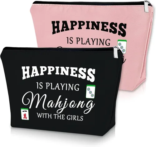 Vista 17 de Sazuwu Mahjong - Bolsa de maquillaje divertida para mujer, 2 piezas beige., Viaje, único