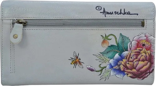 Vista 2 de Anuschka Cartera de piel auténtica pintada a mano con solapa de acordeón con bloqueo RFID para mujer