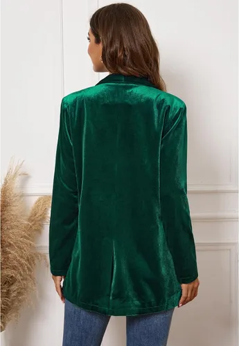 Vista 4 de GRAPENT Chaquetas de terciopelo para mujer, de negocios, casual, de gran tamaño, chaqueta de traje largo elegante, chaqueta de trabajo y oficina
