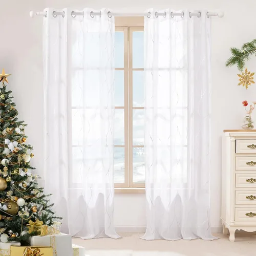 Vista 2 de Deconovo - Cortinas transparentes con filtro de luz de 84 pulgadas de largo Plata