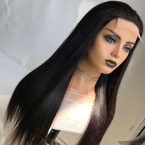 Vista 4 de Pelucas de cabello humano con cierre de encaje 4x4, densidad del 180%, sin pegamento, lacio, 12A, cabello virgen brasileño con encaje frontal