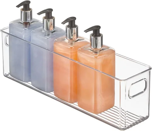 Vista 6 de mDesign Contenedores de almacenamiento de plástico para baño con asas, para armario, gabinete, tocador, organización de estantes de armario