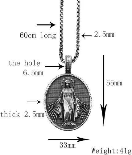 Vista 2 de Collar de la Virgen María para las mujeres y los hombres cristianos joyería oval cruz Medalla exquisito colgante 236in cadena de acero inoxidable