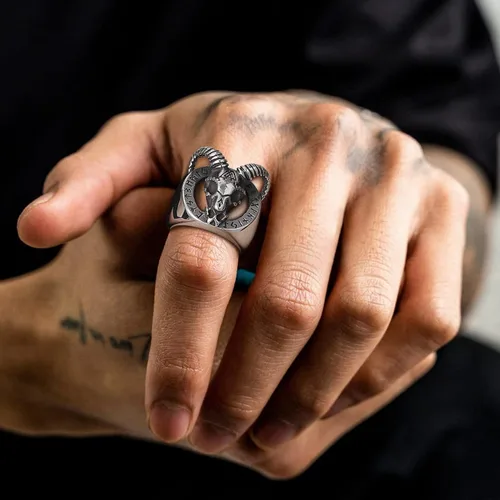 Vista 7 de U7 Men's Punk Ring Stainless Steel Black Gold Color Signet Ring, Cool Costume Rings -with Gift Box
