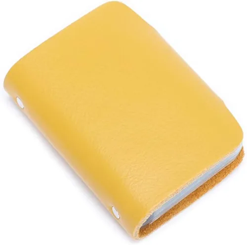 Vista 4 de YaJaMa Cartera para tarjetas de crédito, pequeña, de piel auténtica, 26 ranuras, para tarjetas, organizador para mujeres y hombres, Amarillo