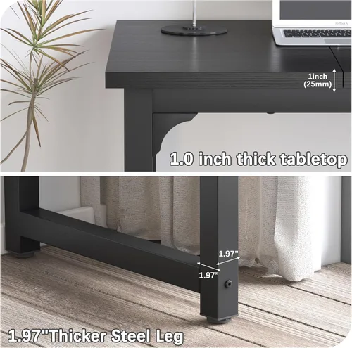 Vista 5 de NSdirect - Escritorio extra grande de 63 pulgadas XL para computadora, tiene una amplia mesa de trabajo para escritura, juegos y trabajo en casa