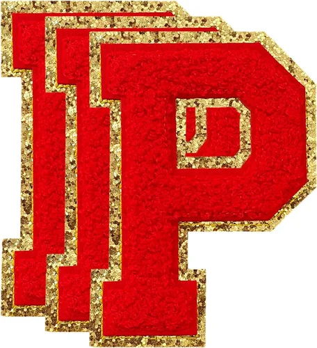 Vista 65 de 3 parches de letras de felpilla roja, parches de letras termo-adhesivas de 4-1/2" con brillantina para ropa, S