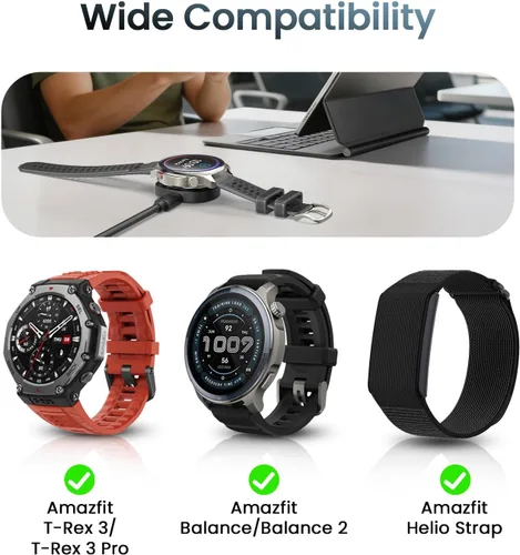 Vista 2 de Paquete de 2 muelles de carga tipo C compatibles con Amazfit T-Rex 3/T-Rex 3 Pro/Balance/Balance 2/Helio Strap/Active Max adaptador de cargador
