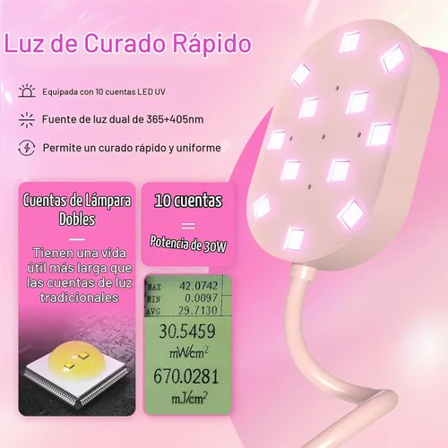 Vista 3 de Lámpara de curación flash, 36 W, mini gel inalámbrico x lámpara de uñas de curación, sensor automático, cuello de cisne, portátil, USB, secado