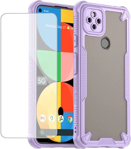 Vista 9 de Case for Pixel 5A 5G Case, for Google5A G1F8F Cases with Tempered Glass Screen Protector, Frosted Translucent Back Cover Non-Slip Protective Phone