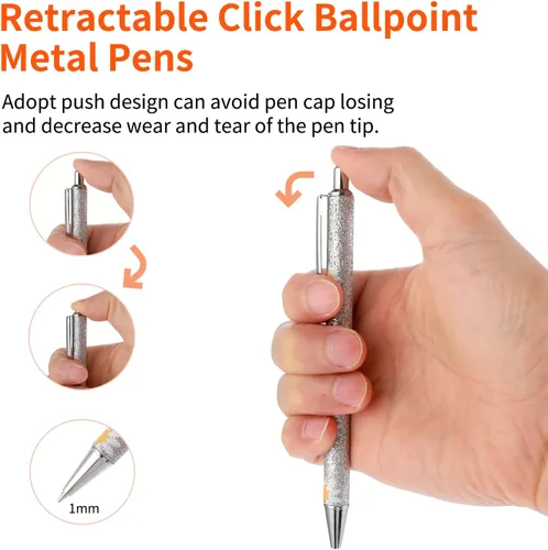 Vista 5 de cobee Bling Pens - Paquete de 6 bolígrafos retráctiles de 0.039 pulgadas (0.039 in), con purpurina, tinta negra, punta media, bolígrafos de regalo