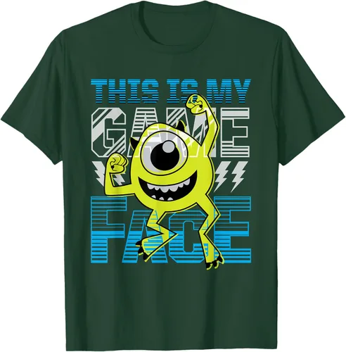 Vista 64 de Disney Pixar Monsters Inc. Mike Wazowski Game Face Camiseta Negro