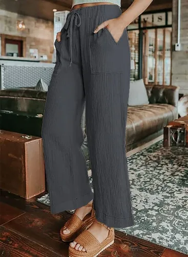 Vista 3 de Dokotoo Women's 2023 Fashion Casual Elastic High Waisted Wide Leg Loose Work Long Palazzo Pants Trousers with Pockets