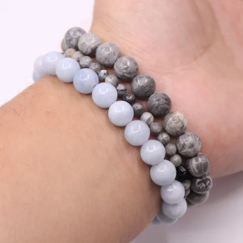 Vista 6 de UEUC - Pulseras Reiki, apilables, de piedras curativas, cristales, con dije del árbol de la vida, yoga y hoja de loto, contra la ansiedad