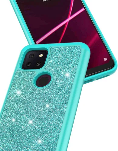 Vista 4 de Funda protectora para T-Mobile Revvl 5G con protector de pantalla y protector de pantalla, funda rígida de goma de diamante brillante para niñas