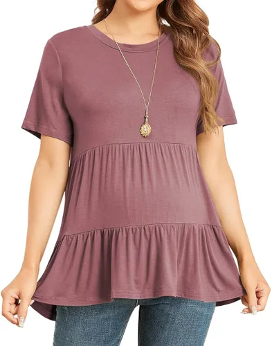 Vista 3 de Xpenyo Camisetas de maternidad para mujer de manga corta escalonadas básicas casual para embarazo