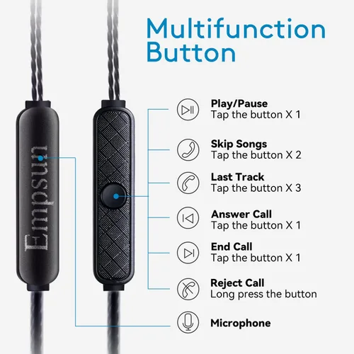 Vista 2 de Empsun Auriculares con cable con micrófono, auriculares estéreo con graves, auriculares de oído con aislamiento de ruido, compatibles con todos