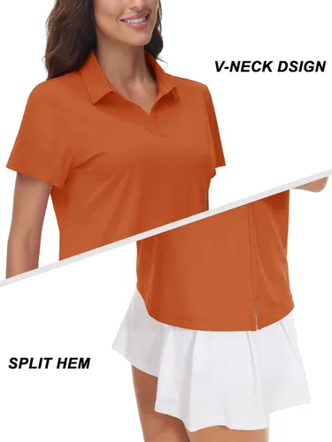 Vista 4 de TACVASEN Polo de manga corta con cuello en V para mujer, con protección solar UPF 50+, secado rápido, para golf