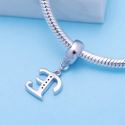 Vista 24 de ABUN Abalorio de plata de ley 925 con letra A a la Z, espaciador de inicial, con circonita cúbica transparete colgante, auténtica, para pulseras