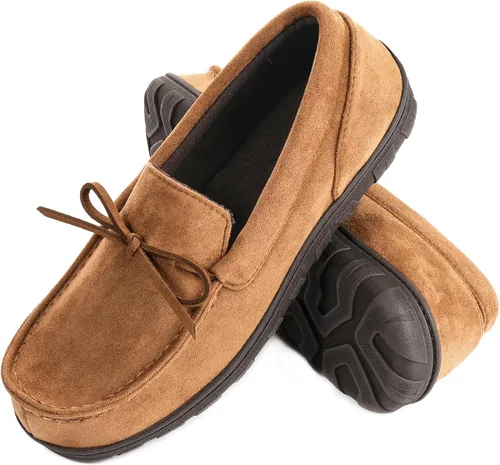 Vista 2 de LazyStep Pantuflas tipo mocasín de microgamuza para hombre, para interiores y exteriores, con espuma viscoelástica cómoda