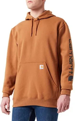 Vista 21 de Carhartt Sudadera de ajuste holgado para hombre con logotipo en la manga, de peso medio, gráfica, liquidación Terreno ámbar
