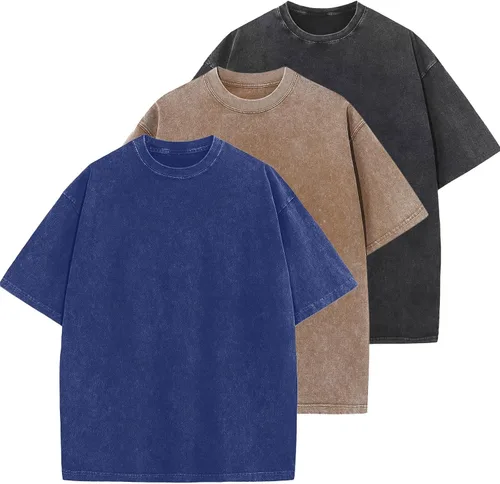 Vista 13 de Camisetas de algodón para hombre, de gran tamaño, unisex, de manga corta, casual, holgada, de lavado, unicolor, básicas A-Negro
